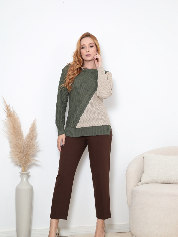 BLUSA BICOLOR DIAGONAL - VERDE/BEGE
